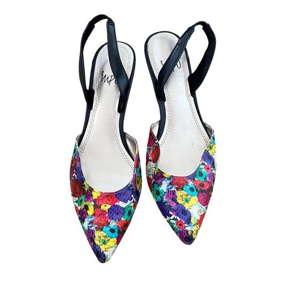 Impo Vintage Floral Watercolours Print "Elina" Slingback Kitten Heels - Picture 1 of 8